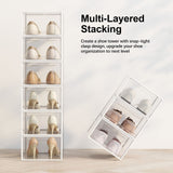 SEE SPRING 12 Pack Shoe Storage Box, Clear Plastic Stackable Shoe Organizer for Closet, Space Saving Foldable Shoe Rack Sneaker Container Bin Holder SEE SPRING