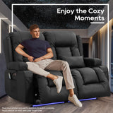 IPKIG 54" Power Loveseat Recliner Sofa, Electric Home Theater Seating with Massage Heat/4 Colors Ambient Lights/USB Port/Side Pocket/Cup Holder for Living Room, Bedroom, Home (Black, 2 Seater) IPKIG