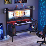 TIYASE Gaming Desk with Monitor Stand, Computer Desk with Hutch and Storage Shelves, Large PC Gamer Desk, Workstation Table with Cup Holder, Headphone Hook, Speak Stands, Black, 55 Inch TIYASE