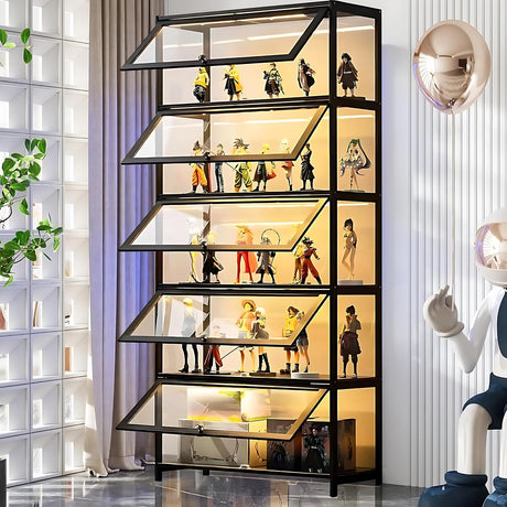 ouioyggk Display Cabinet with Acrylic Glass Door, 5-Tier Curio Display Case, Collectibles Toy Organizers Rack & Display Shelf, Kids Bookcase for Home, Office, Playroom, Living Room, Black ouioyggk