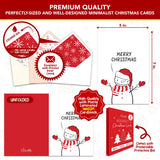 Decorably 16 Pack 5x7in Minimalist Pack of Assorted Christmas Cards with Envelopes and Stickers, 8 Designs Christmas Card with Envelopes with Printed Message Inside Decorably