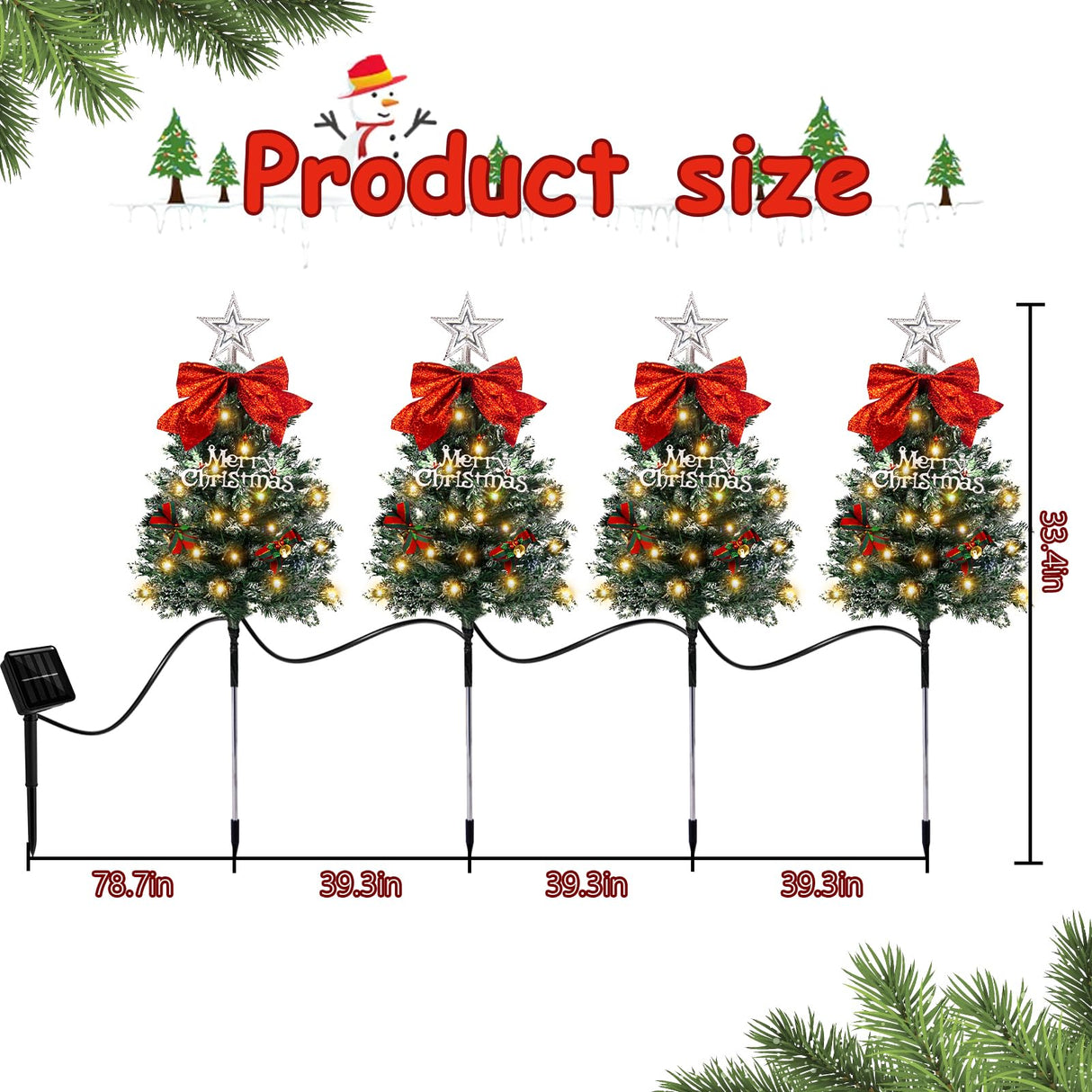 4 Pack Christmas Tree Solar Pathway Lights Outdoor Decorations, Waterproof Artificial Mini Xmas Tree Stake Lights with DIY Ornamets for Garden Yard Porch Decor (Snowy Tree) TAILERRI
