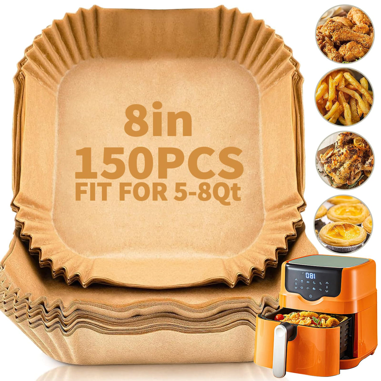 YOISDJL 150pcs Air Fryer Liners, 8.7" Square Parchment Disposable Paper Liner for Air Fryer, Baking, Roasting and Microwave, Non-Stick liner Accessories YOISDJL