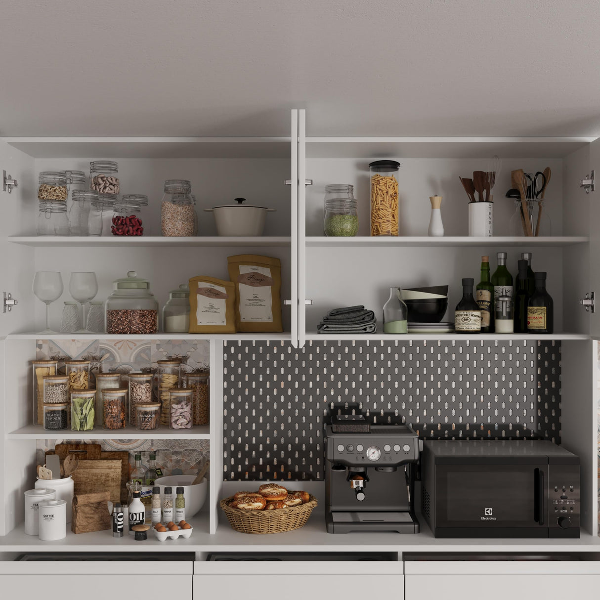 Jiaoun 78x71 LED Kitchen Pantry Cabinets with Microwave Stand,Socket,Large/Tall Kitchen Storage Cabinet with 6 Compartments and 9 Drawers,Duitable for Restaurants,Kitchens Jiaoun