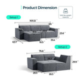LINSY HOME Oversized Modular Sectional Sofa, 105" Cloud Couch L Shaped 3-Seat Sofa with Ottoman, Corduroy Deep Seat Modular Couches for Living Room, No Assembly Required, Bluish Grey LINSY HOME