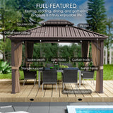 Kozyard 10'x12' Hardtop Gazebo - Permanent Metal Pavilion with Netting Shaded Curtains for Patio, Backyard, and Deck - Galvanized Steel Outdoor Aluminum Canopy, Double Roof Gazebo (Dark Brown) Kozyard