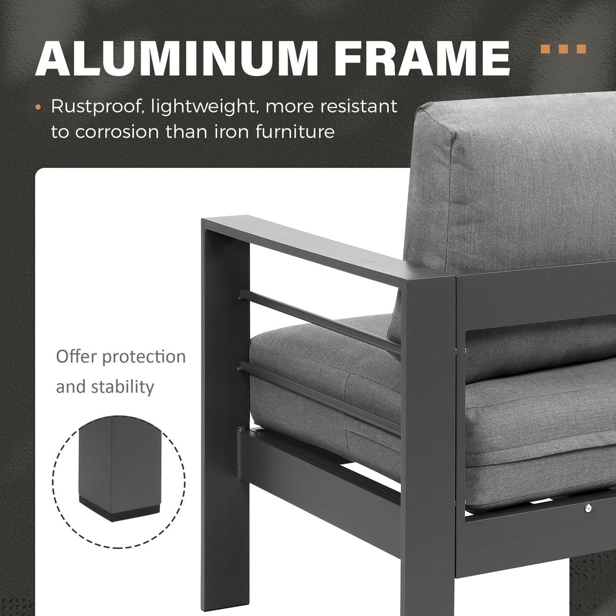 Solaste Aluminum Patio Furniture Set, Metal Patio Sectional Sofa with Imitation Wood Tabletop Coffee Table, Modern Outdoor Furniture Couch with Water-Resistant Cushion for Balcony Backyard, Grey Solaste