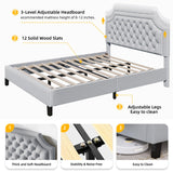 DWVO Full Bed Frame with Headboard, Grey Linen Upholstered Platform Bed Frame with Adjustable Nail Headboard, 12'' Under-Bed Storage Low Profile Bed Frame No Box Spring Needed Hold up to 800lbs DWVO