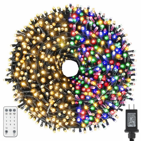 Chuya Christmas String Lights 500 Led Light Christmas Decoration Color Changing Warm White & Muticolor 11 Modes UL588 for Christmas Tree Lights Decor Outdoor Chuya