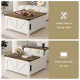 Furnivado 35'' Farmhouse Lift Top Coffee Table, Coffee Table with Storage and Large Hidden Storage, Square Coffee Table with Charging Station&USB Ports, White Coffee Table for Living Room, Home Office Furnivado