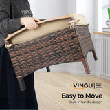 VINGLI Wicker Outdoor Ottoman Set of 2, All Weather PE Rattan Footstool for Patio w/Removable Cushions, Waterproof Rattan Foot Rest for Garden, Balcony, Poolside (Brown) VINGLI