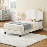 coucheta Twin Size Bed Frame with Velvet Upholstered, Metal Platform Bed Frame with Headboard for Girl Wooden Slats Support, No Box Spring Needed/Noise-Free/Easy Assembly, Beige coucheta
