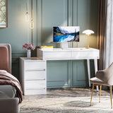Tribesigns White Desk with 5 Drawers, High Gloss White Modern Home Office Desk with Storage Drawers and Printer Stand, Reversible Computer Desk Vanity Desk for Bedroom, Living Room Tribesigns