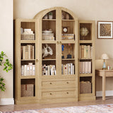 UKAOCAI 72.4" Tall Farmhouse Display Cabinet with Glass Doors,Large Wood Bookshelf with 2 Drawers & Adjustable Shelves,Arched Kitchen Pantry,for Living Room, Dining Room, Kitchen UKAOCAI