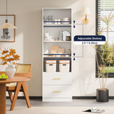 Cozy Castle 74.1'' Bookshelf,Tall Bookcase with Drawers, 4-Tier Open Bookshelf with Adjustable Storage Shelves,23.6 Inches Wide Floor Standing Bookcase for Home Office,Bedroom,Living Room,White Cozy Castle