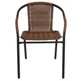EMMA + OLIVER Set of 4 Modern Rattan Indoor/Outdoor Stack Chairs, Stacking Rattan Patio Chairs with Curved Back and Cross Bracing, Brown EMMA + OLIVER