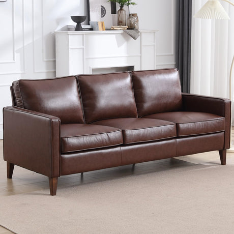 EBELLO 77” Mid Century Modern Sofa Couch, 3 Seater Faux Leather Couches for Living Room, Soft Padded Comfy Cushion, Small Sofa for Small Spaces, Bedroom, Apartment, Dark Brown EBELLO
