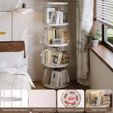 SYNCVIBE 4 Tier Rotating Bookshelf, Small Corner Bookshelf for Small Space, 360 Display Floor Standing Bookcase, Plastic Narrow Book Organizer Shelf for Bedroom, Living Room, Round, White SYNCVIBE