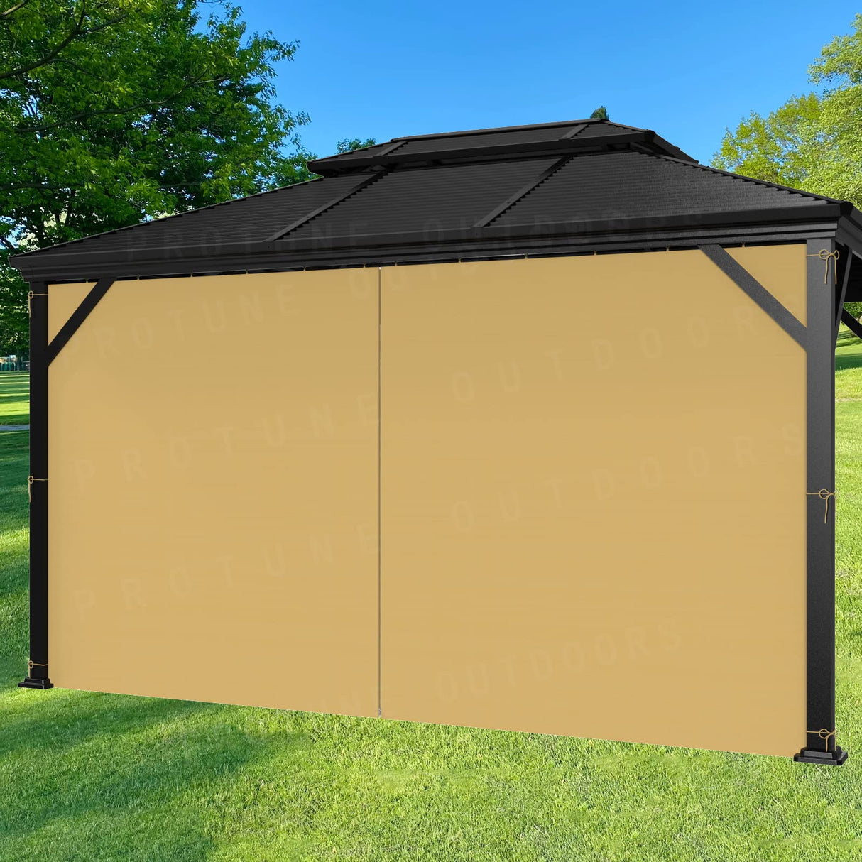 SunCula Replacement 12'- One Panel Gazebo Curtain waterproof, Universal Privacy Shade Curtains Side Wall with Zipper for Patio, Backyard, Garden 10'x12' or 12'x12'Outdoor Gazebo -Khaki(Only curtains) SunCula