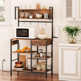 HOOBRO Rustic Brown and Black 5-Tier Bakers Rack with Power Outlets, Microwave Stand, and Storage Baskets HOOBRO