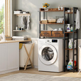 Over The Toilet Storage with 2 Drawers - 7 Tier Bathroom Organizer with Adjustable Shelf, Freestanding Space Saver Storage Rack Above Toilet Stand with 4 Hooks for Restroom, Laundry, Rustic Brown Besiost