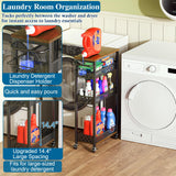 OKZEST Rolling Slim Storage Cart, 4-Tier Narrow Bathroom Organizers and Storage Cart, Metal Narrow Kitchen Laundry Room Organization Shelf with Wood Top, Slim Utility Cart with Wheels for Small Space OKZEST