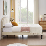VECELO Full Upholstered Platform Bed Frame with Tufted Adjustable Headboard/Mattress Foundation/Wood Slat Support,Easy Assembly,Beige VECELO