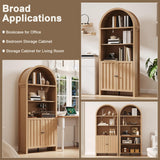 ChooChoo Arched Bookcase with Doors, 3-Tier Farmhouse Bookcase with Adjustable Shelf, Tall Arched Bookshelf for Office, Living Room, Natural ChooChoo