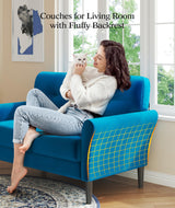 Kidirect 48" Loveseat Sofa, Small Couch for Bedroom, Comfy Love Seat with 21in Extra Deep Seats, 2 Seats Sofa Couch for Small Spaces, Apartment, Tool-Free Setup Mini Couch, Blue Velvet Couch Kidirect