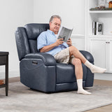 Watson & Whitely Oversized Genuine Leather Power Recliner Chairs for Big and Tall, Wall Hugger Recliner with Power Headrest & Charging Ports, Extra Large Reclining Chair for Living Room, Navy Blue Watson & Whitely