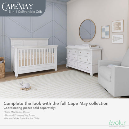 Evolur Signature Cape May 5 in 1 Full Panel Convertible Crib Updated 2022 Edition - WoodArtSupply