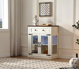 FOREST GRAVITY 31.5'' Modern Small Buffet Cabinet with Storage,Buffet Sideboard with Two Glass Doors and a Drawer,Coffee bar Cabinet with Adjustable Shelf,for Kitchen and Dining,Antique White FOREST GRAVITY