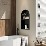 Qeke Stainless Steel Shower Niche 12" X 24", No Tile Needed Arched Niche Double Shelves, Recessed Shower Shelf Arched for Shower Wall, Matte Black Qeke