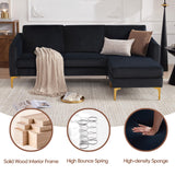 Kingfun 84" W Sectional Couches for Living Room, Velvet L Shaped Couch with Chaise and Metal Legs, 3 Seater Sofa Small Couch for Small Spaces Bedroom, Black Kingfun