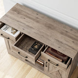 HOSTACK Modern Farmhouse Buffet Storage Cabinet, Barn Doors Wood Sideboard with Drawers and Shelves For Coffee Bar, Kitchen, Dining Room, Living Room, Ash Grey HOSTACK