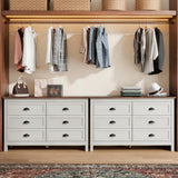 Wananlanen Farmhouse Dresser for Bedroom, Antique Double 6 Drawer Dresser & Chest of Drawer with Metal Handle and Storage, Wood Rustic Dresser Organizer for Living Room(Antique White) Wananlanen