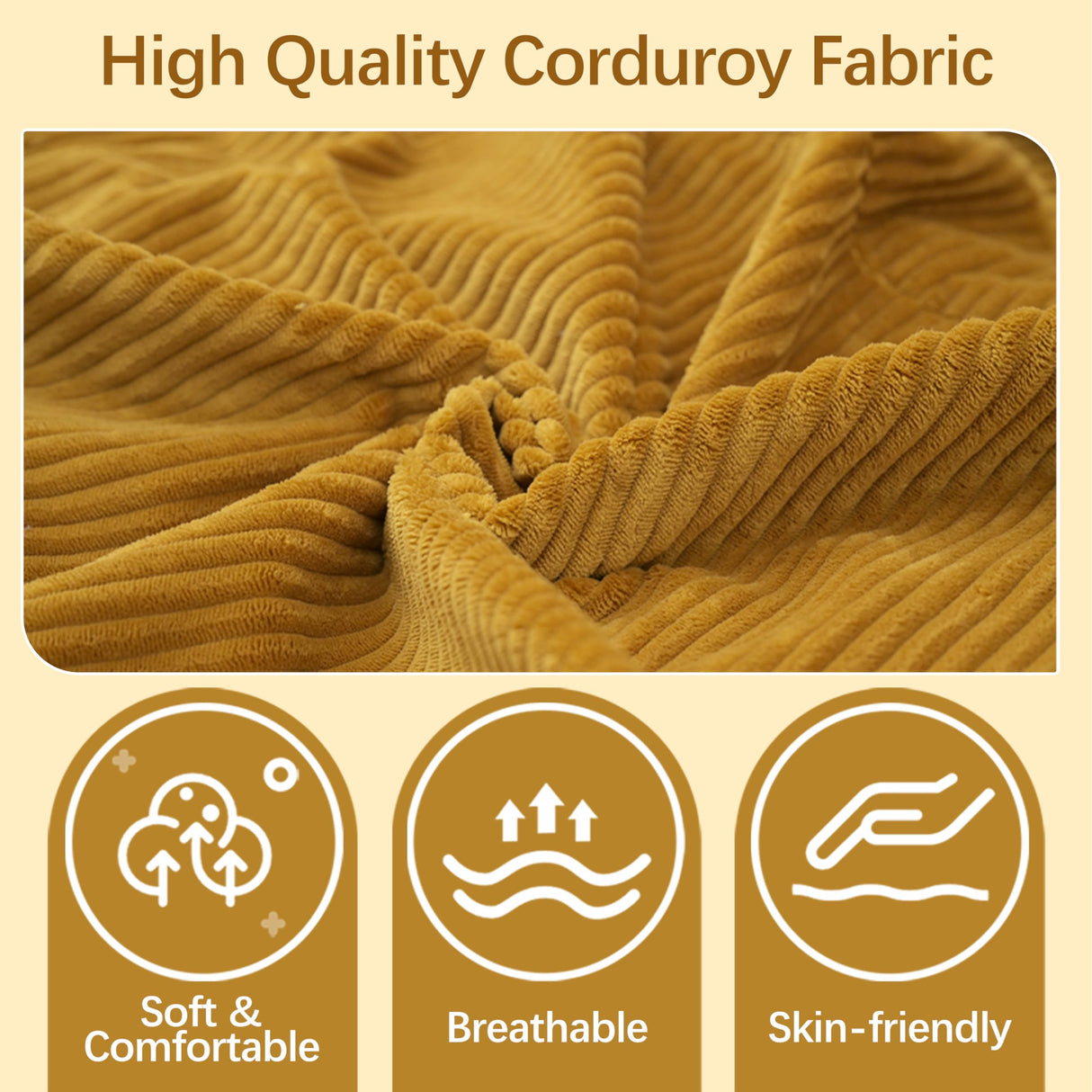 WiberWi 87 inch Couches for Living Room, Comfy 3 Seater Sofa with Deep Seat, Modern Corduroy Couch with Wide Armrests, Upholstered Backrests with Removable Cover, Mustard WiberWi