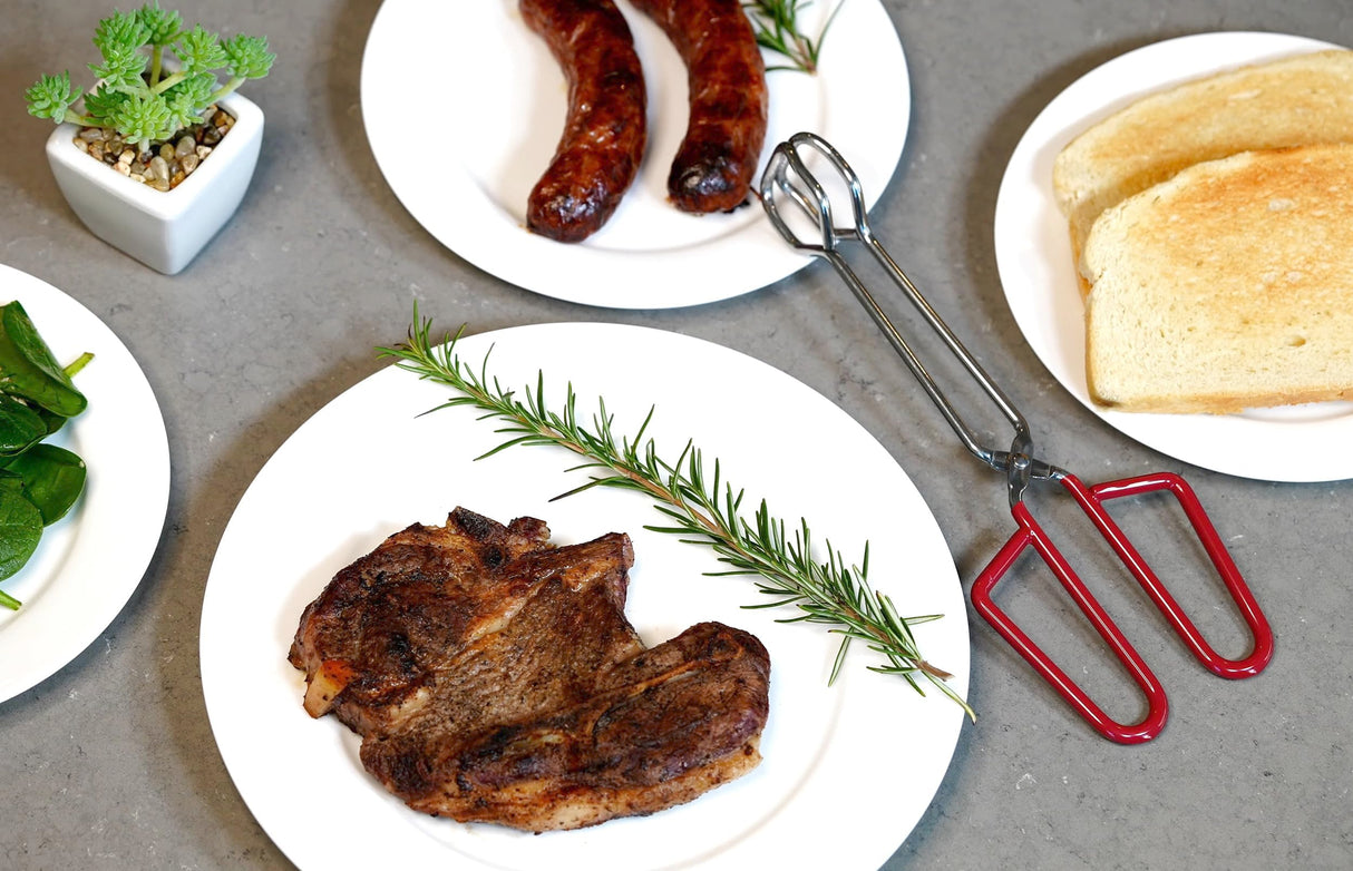 Hiash 10-Inch Heavy Duty Stainless Steel Kitchen Tongs - Non-Slip Comfortable Red Grip, Scissor Design, Heat Resistant for BBQ and Cooking Hiash