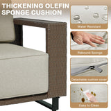 XTWEEX 6-Piece Outdoor Patio Furniture Set, Rocker Chairs and Sofa with Thick Cushions and Steel Frame and Wooden Board, PE Rattan Weaving Outdoor Conversation Set Brown/Light Gray Linen XTWEEX