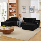 134 Inch U-Shaped Sectional Couch, Oversized Modular Corduroy Sofa with Double Chasies, 4-Seater Modern Deep Seat Boneless Cloud Couch for Living Room, No Assembly Required, Black GUANGHONG