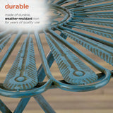 Alpine Corporation Indoor/Outdoor 3-Piece Peacock Feather Rustic Metal Bistro Set Patio Seating, Light Blue Alpine Corporation