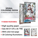 TPLHOUSE Christmas Wild Life Coloring Book Spiral Bound for Adults, Premium Cover, 30 Illustrations Coloring Pages of Animal Wildlife in Holiday Scenes for Stress Relief and Relaxation TPLHOUSE