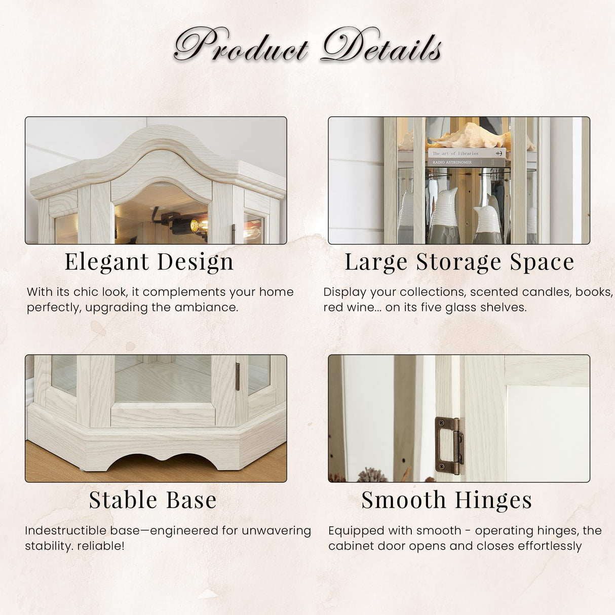 CKEASEAN Corner Curio Cabinet, 70.5" H Lighted Glass Display Case with 5 Adjustable Tempered Glass Shelves, Light Bulb Included, Wine Cabinet Rack for Bar and Liquor Storage (White) CKEASEAN