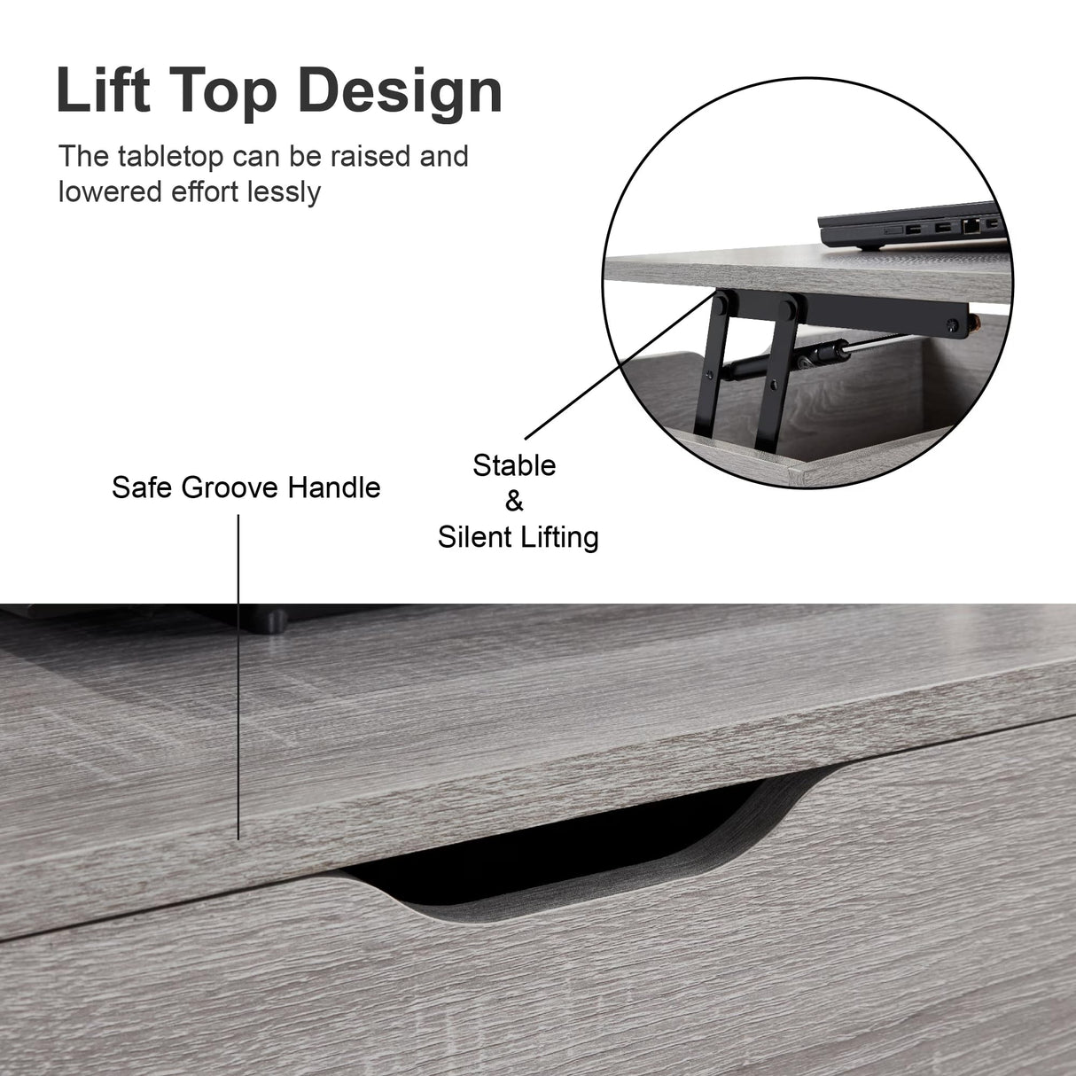 Furrnook 39" Lift Top Coffee Table with Hidden Compartment & Storage Shelf, Multifunctional Desk for Living Room, Home Office, Ergonomic Lift, Ample Storage for Gadgets & Essentials (Gray) Furrnook