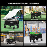 VIVOSUN Collapsible Folding Wagon, Outdoor Utility with All-Terrain Wheels, Adjustable Handle, Cup Holders & Side Pockets, for Camping, Shopping, Garden, 210Lbs Capacity, Black VIVOSUN