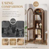 Lxsxlome Narrow Arched Bookcase, 64.17'' Tall Arch Bookshelf with Acrylic Glass Doors, 5 Shelf Bookcase, Freestanding Storage Organizer Display Cabinet for Living Room (Walnut, 64.17''H) Lxsxlome