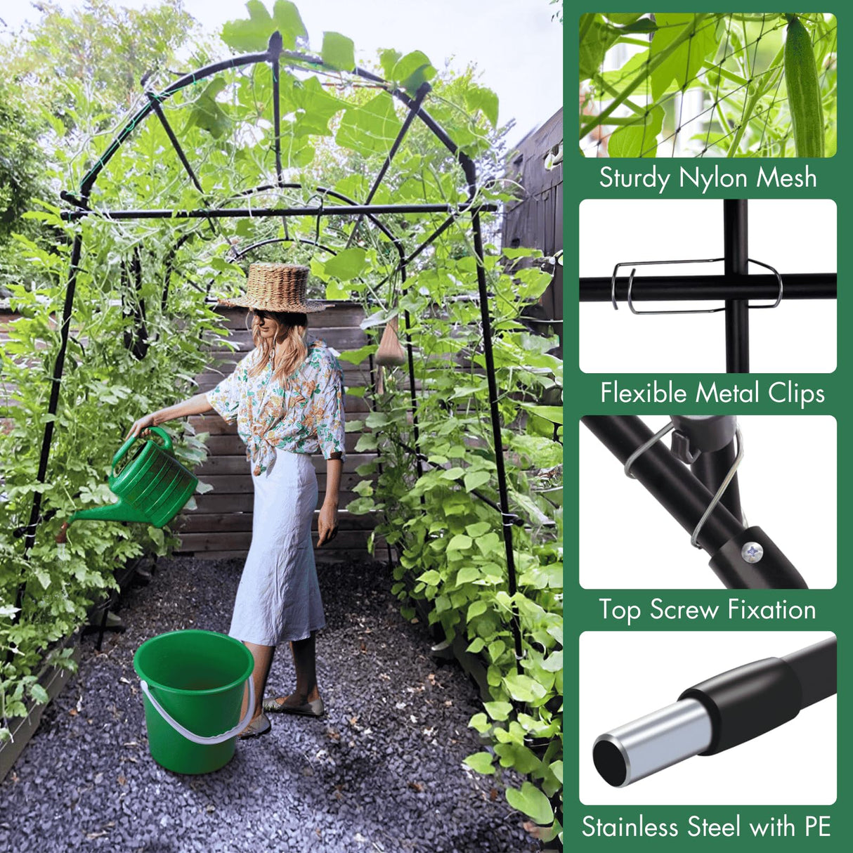 Garden Arch Trellis 7FT Extra Tall Polyethylene-Coated Stainless Steel Garden Trellis for Climbing Plants Outdoor Garden Trellis Arch for Cucumber Trellis, Gardening Trellis with Clips Trellis Netting montresor