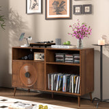 Fiogmub Large Record Player Stand, Mid Century Turntable Stand with Door, Record Player Table Holds Up to 350 Albums,Vinyl Display Shelf for Bedroom Living Room (Brown) Fiogmub