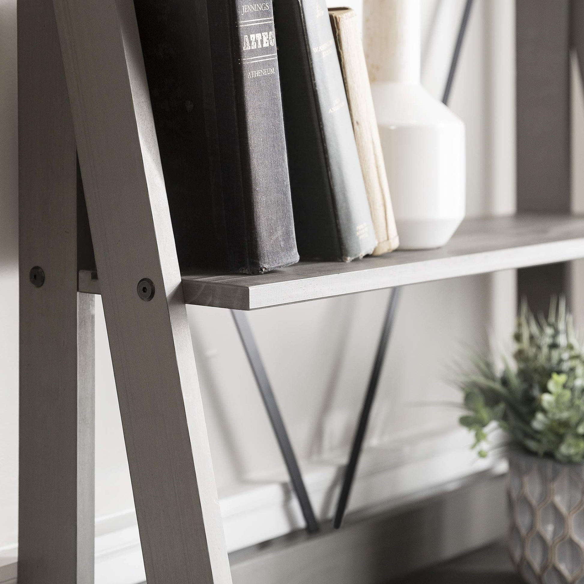 Modern Farmhouse Grey Wood Bookcase by Walker Edison - 4 Shelves for Home Office and Living Room Storage - WoodArtSupply