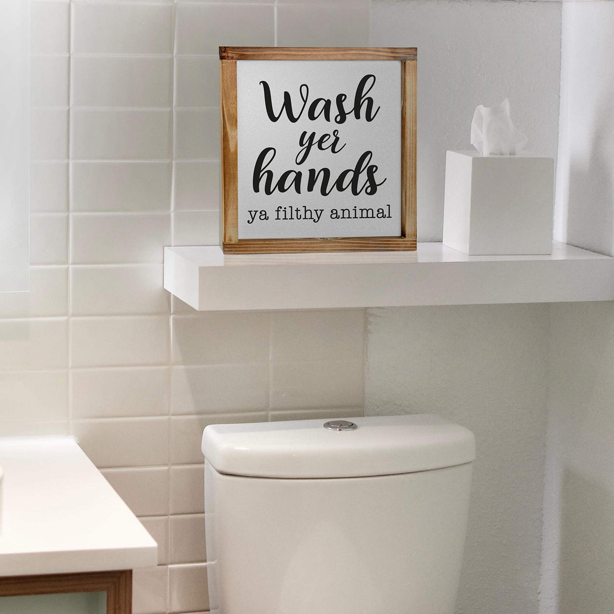 MAINEVENT Wood Decorative Sign, Funny Farmhouse Bathroom Wall Art, 12x12 inches, Wash Yer Hands Ya Filthy Animal MAINEVENT